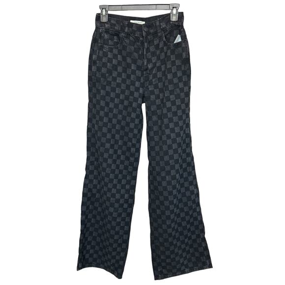 New ~ PACSUN  ~ Eco Black Checker High Waisted Baggy Jeans Size 25 CUTE - Picture 4 of 9